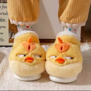 Cute Cartoon Indoor Slippers Funny Yellow Chicken Winter Warm Fluffy Shoes